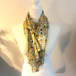 Orange Green White Geometric Pattern Scarf